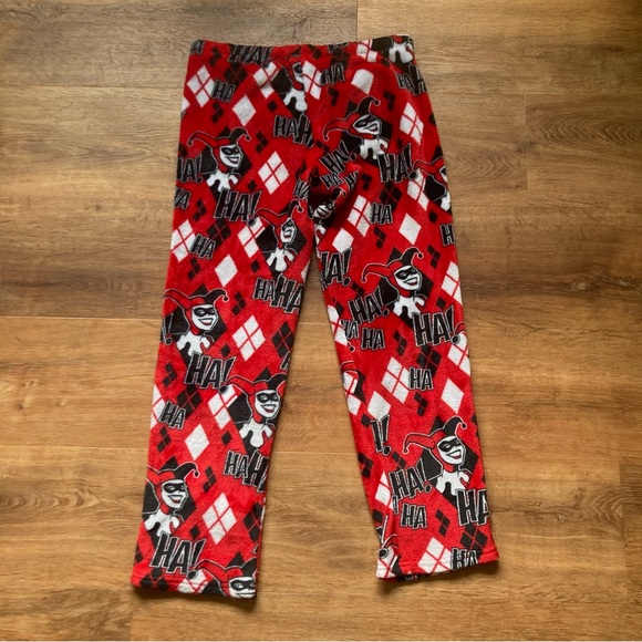 Red and Black Harley Quinn cartoon fuzzy pajama pants Batman - Picture 2 of 4